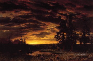  Evening Painting - Evening on the Prarie Albert Bierstadt